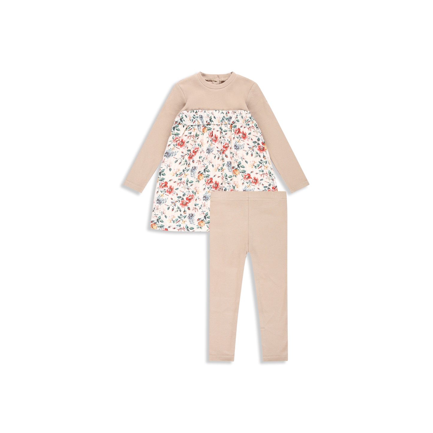Ribbed Floral Combo Set Beige / 3Y