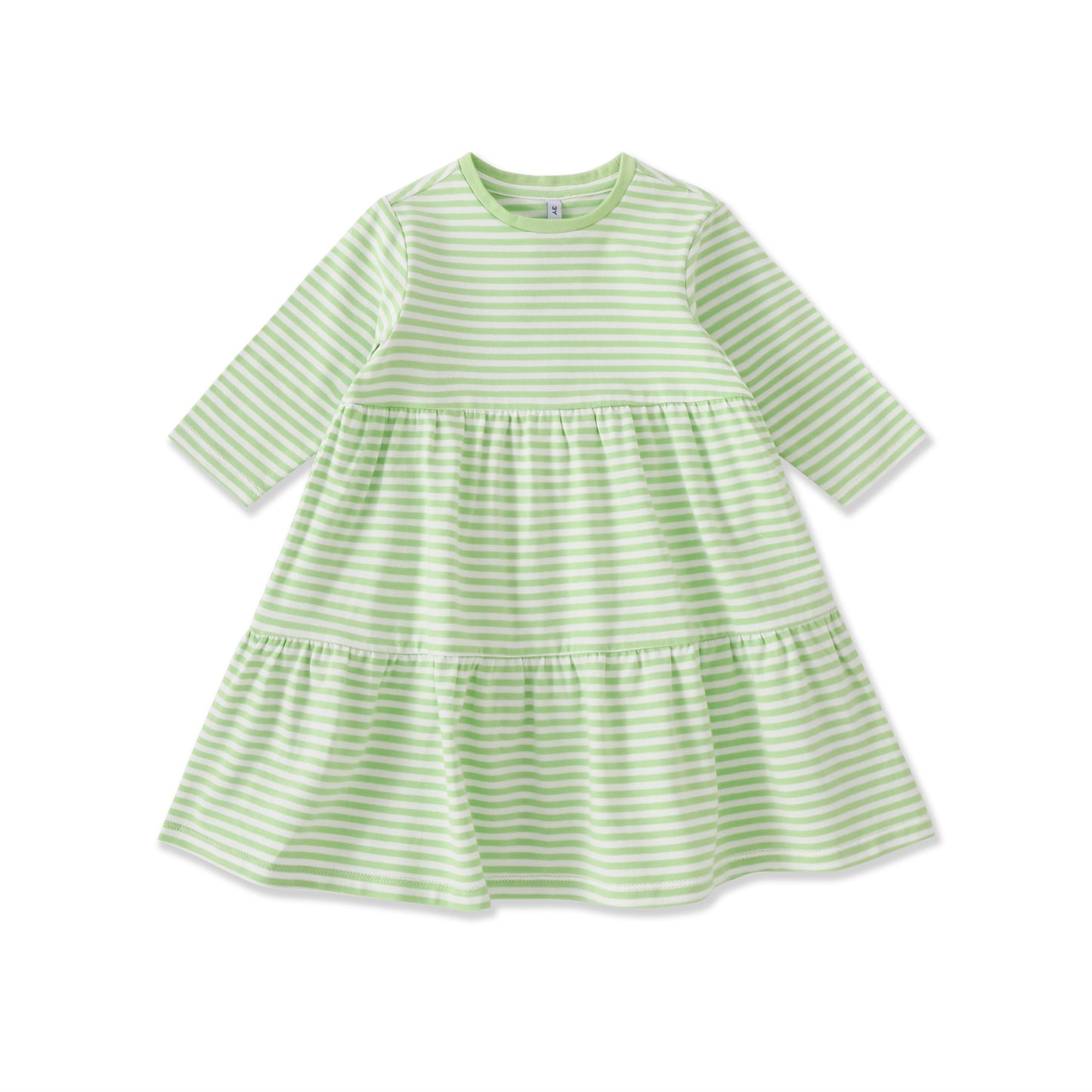 Soft Stripe Tiered Long-Sleeve Dress 162