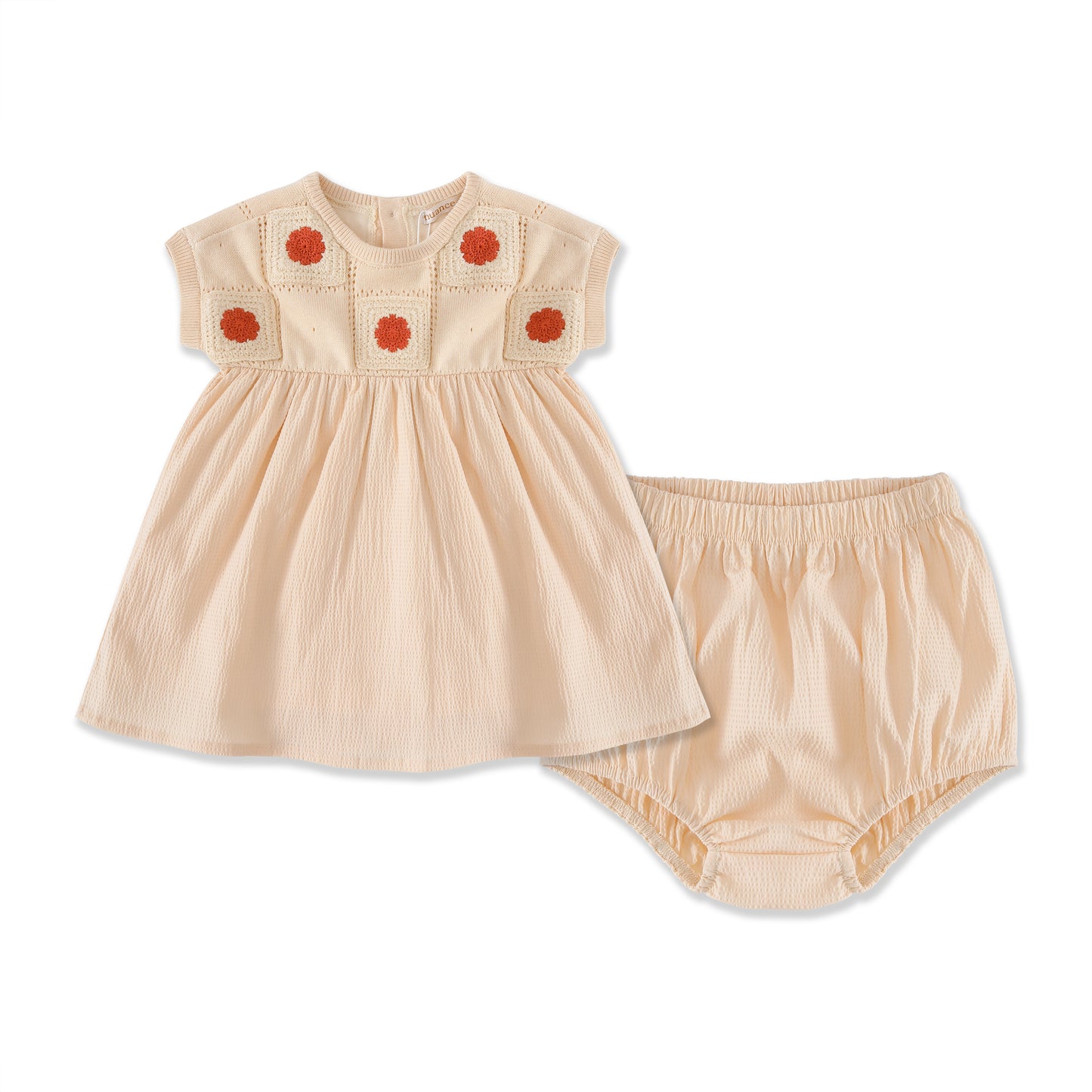 Embroidered Collection Crochet Flower Dress Set 570