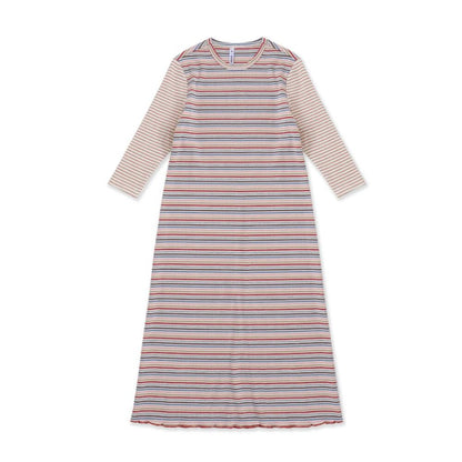 Long sleeve striped nightgown 041