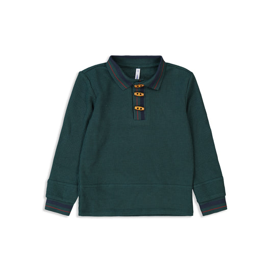 Waffle polo shirt green / 6