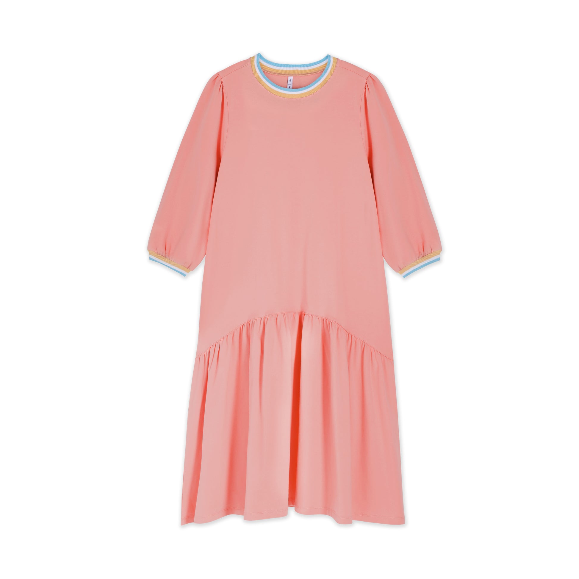 coral ribbed dress Coral Ribbed Knit Long Sleeve Side Slit Midi Dress PinkBlush