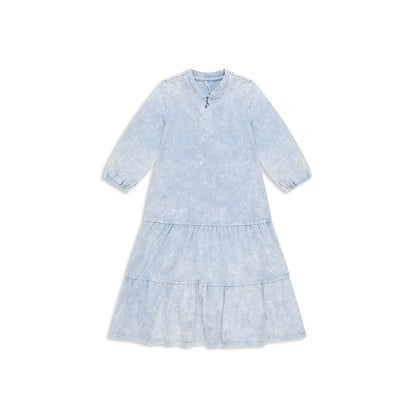 Printed Zippered Tiered  Dress 332 BLUE / 10