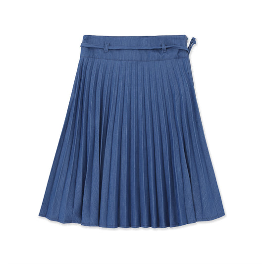 Lanyard Pleated Denim Skirt 392 BLUE / 12