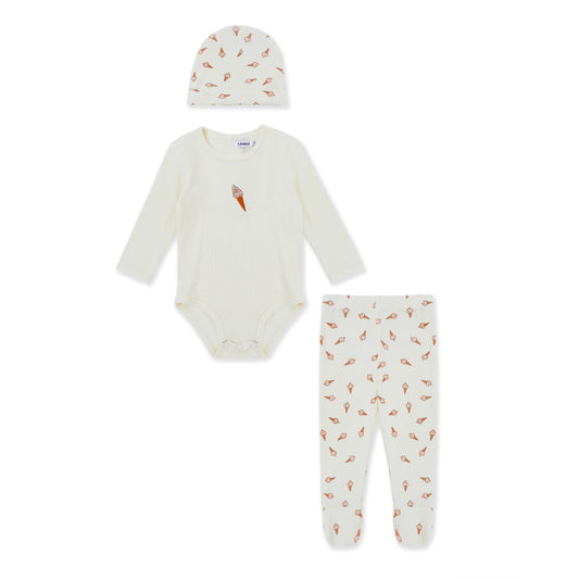 Girls' set with print and embroidery 030 CREAM / 0M-3M