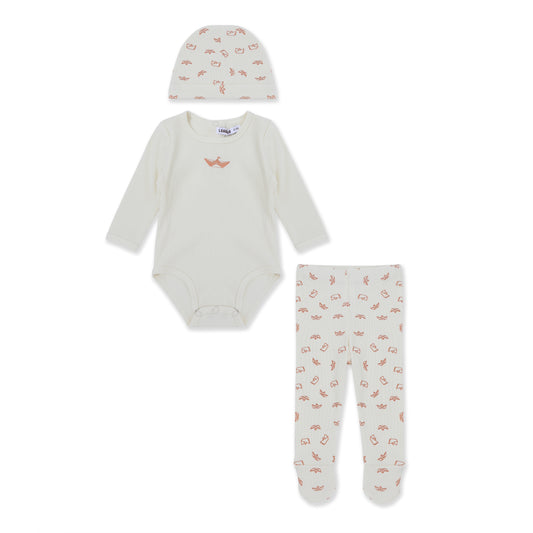 Boys' set with print and embroidery 032 CREAM / 0M-3M