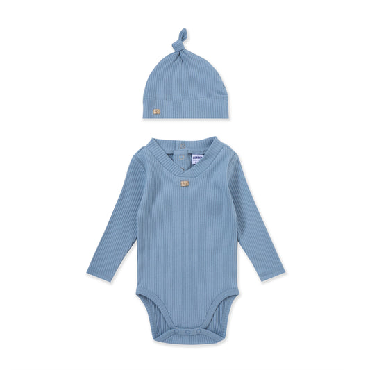 Ribbed  bodysuit with a matching hat 216 BLUE / 6M-9M