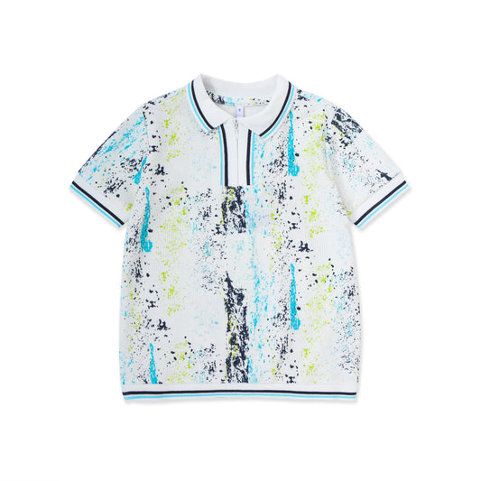 Printed Waffle Polo Shirt 294 BLUE / 8