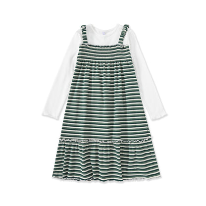 Ribbed striped Dress 096 GREEN / 7