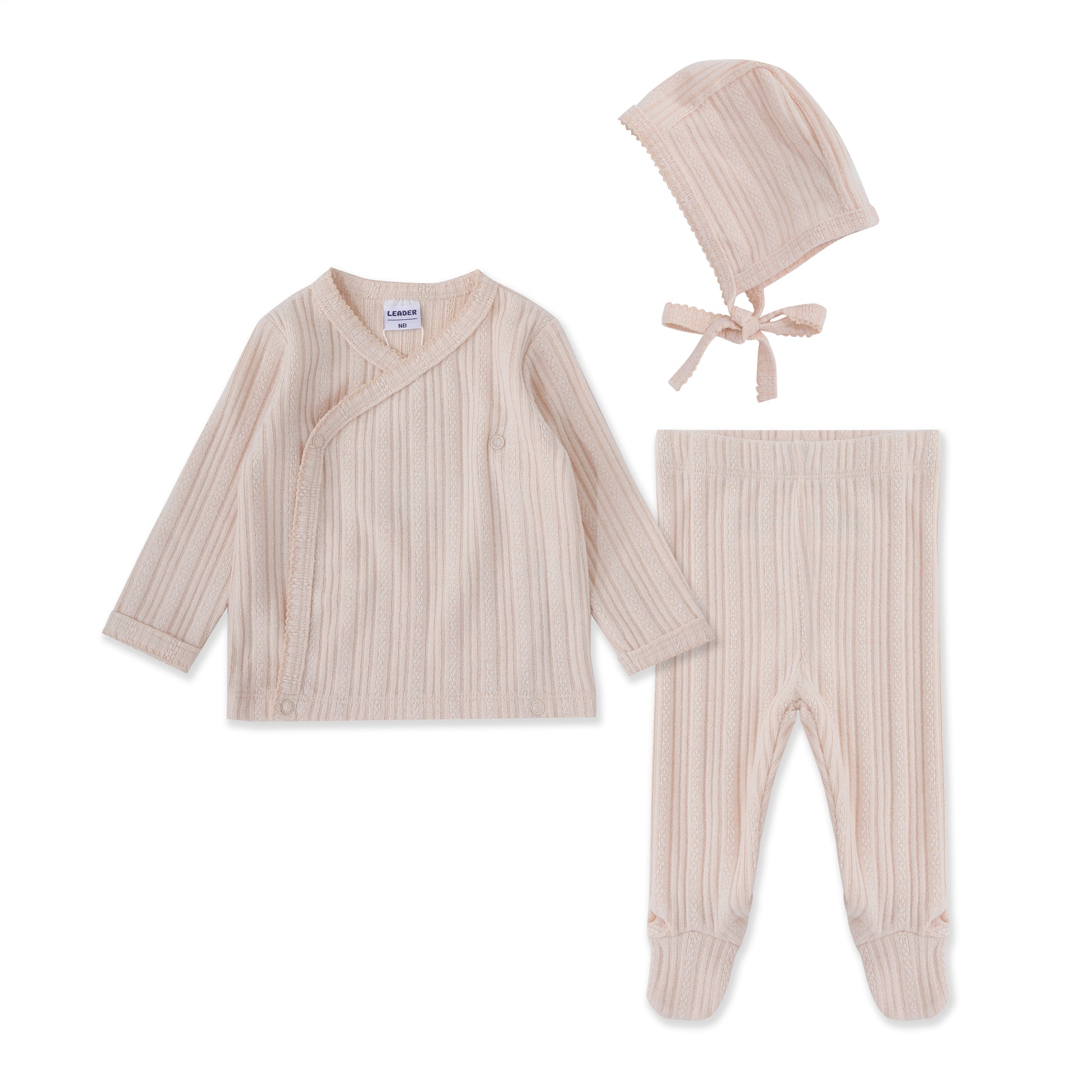 Essential Newborn Wrap Set – Three piece Knit Set with Bonnet 025 Cream / NB