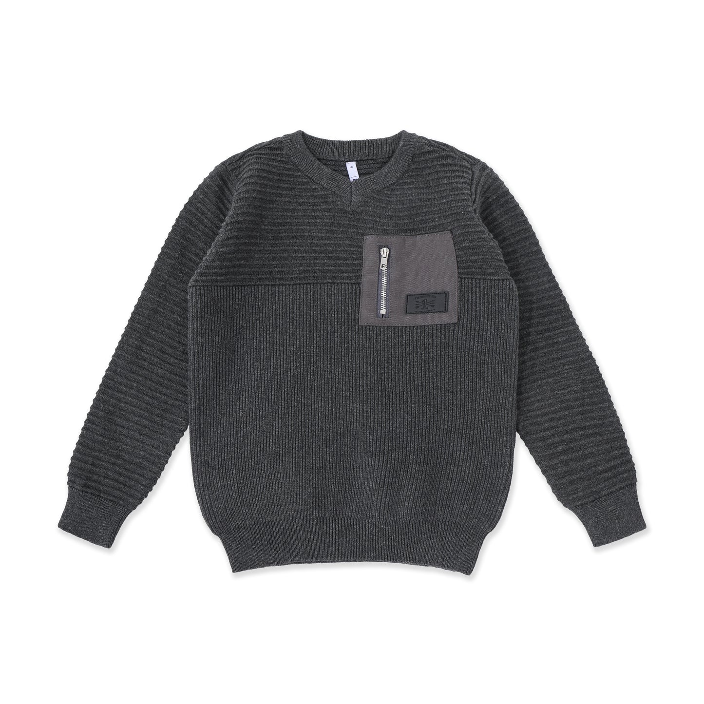 Boys' V-Neck sweater with Chest Pocket 038 Dark Grey / 16