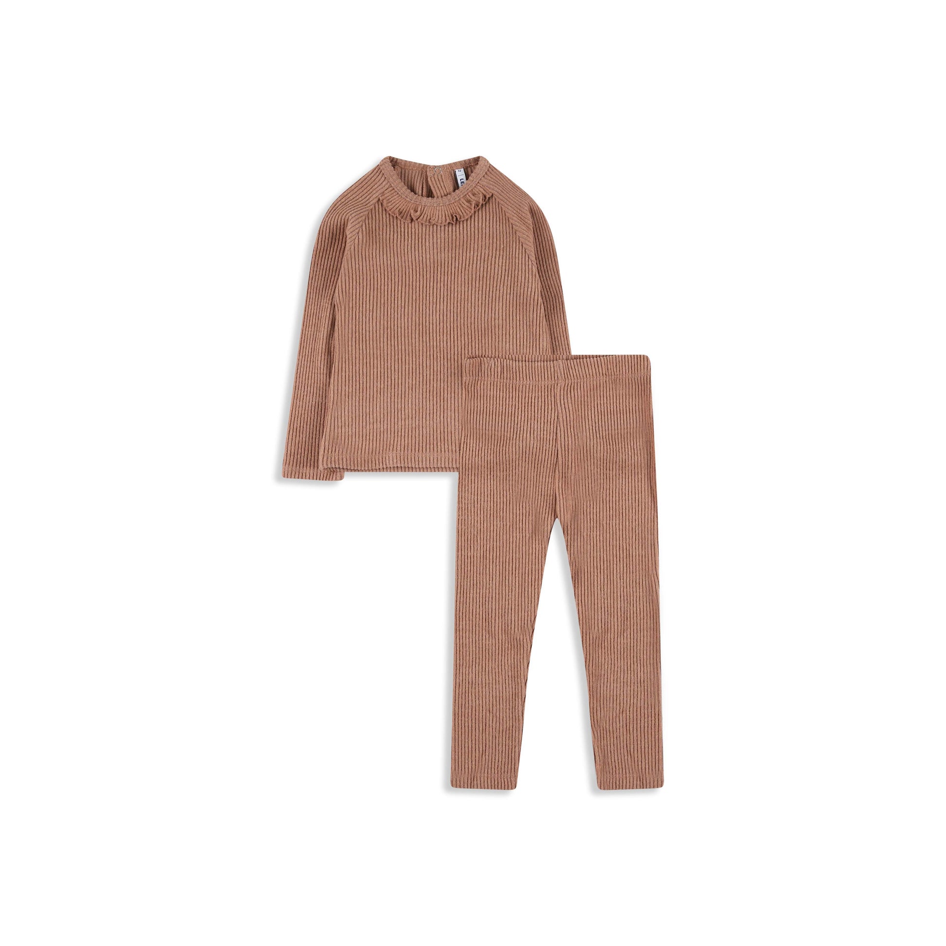 Brushed Rib Baby Set – Floral Top & Leggings 039 Brown / 2Y