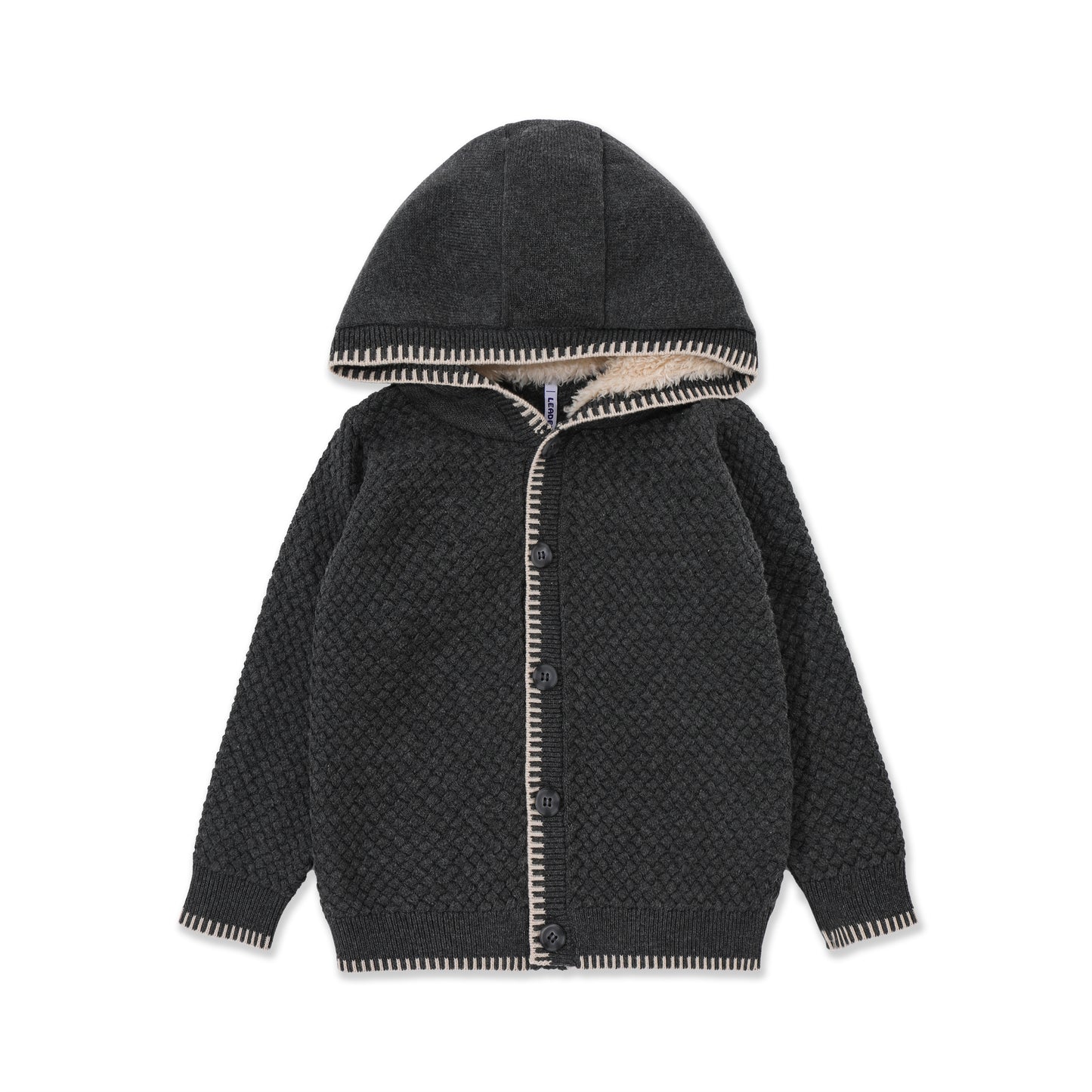Contrast stitched baby hoodie 045 Dark Grey / 3-6M