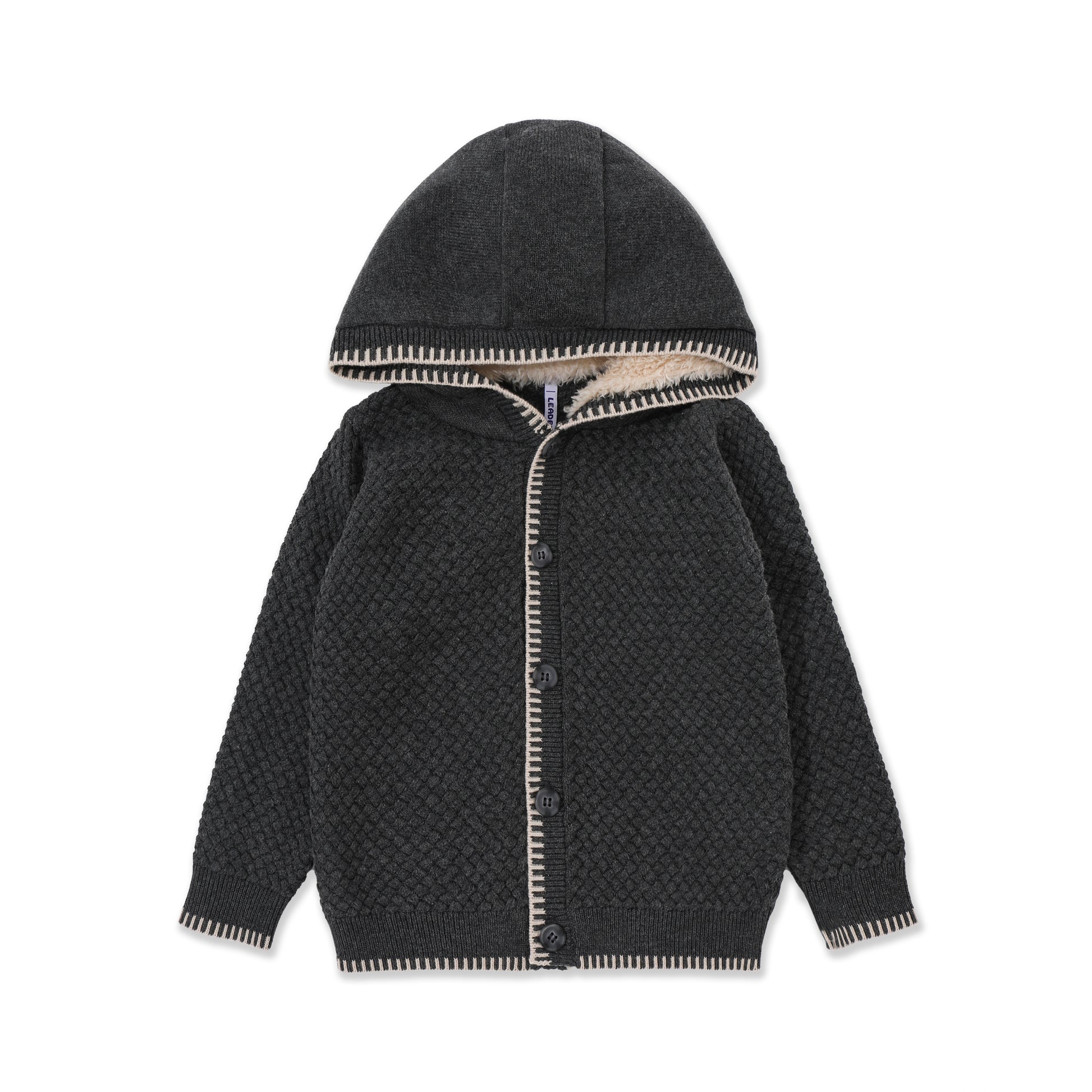 Contrast stitched baby hoodie 045 Dark Grey / 3-6M