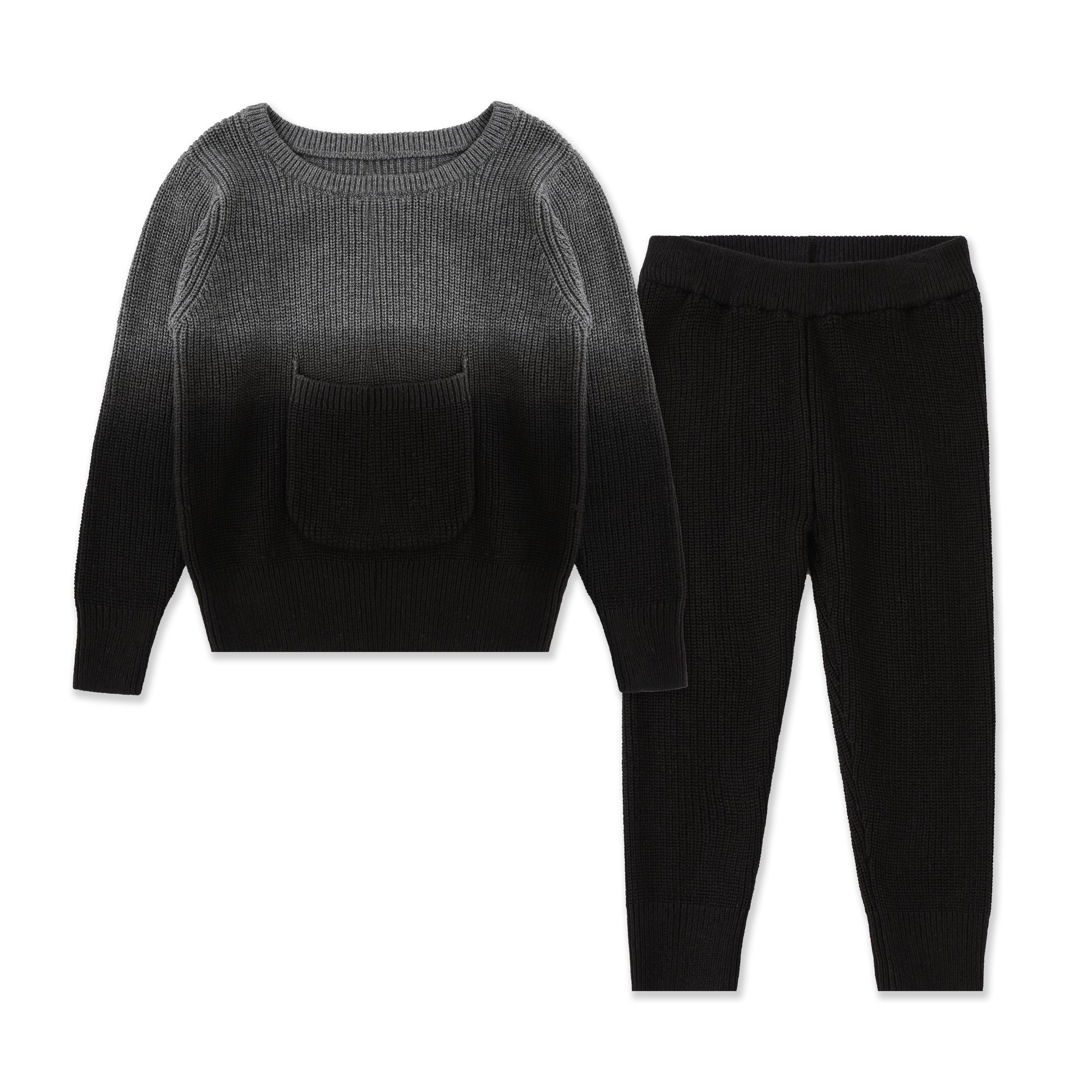 Pocket Patch Set – Baby Gradient Sweater & Pants Set 047 Dark Grey / 3-6M