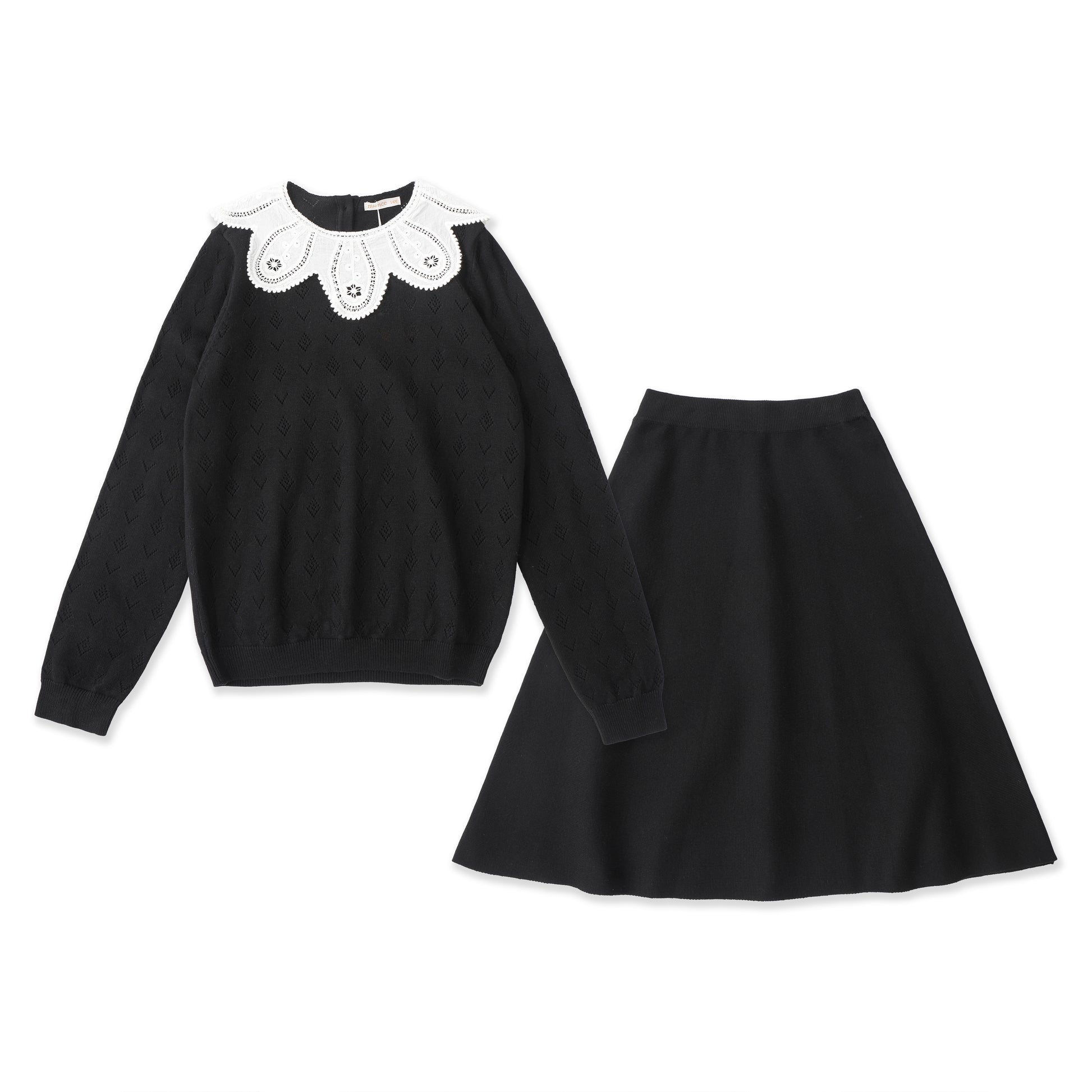 Pointelle Knit Sweater & Skirt Set – Teen Girls 051 Black / 18