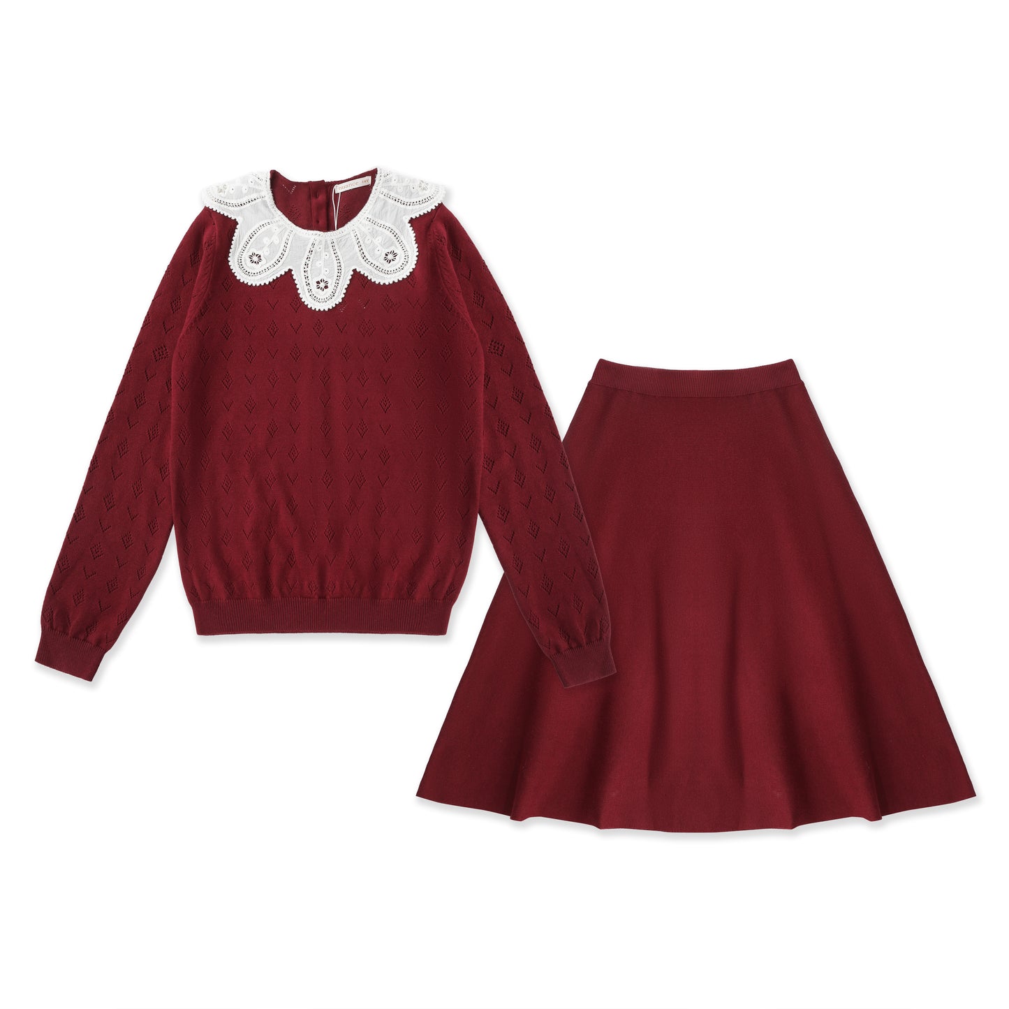 Pointelle Knit Sweater & Skirt Set – Teen Girls 051 Maroon / 18