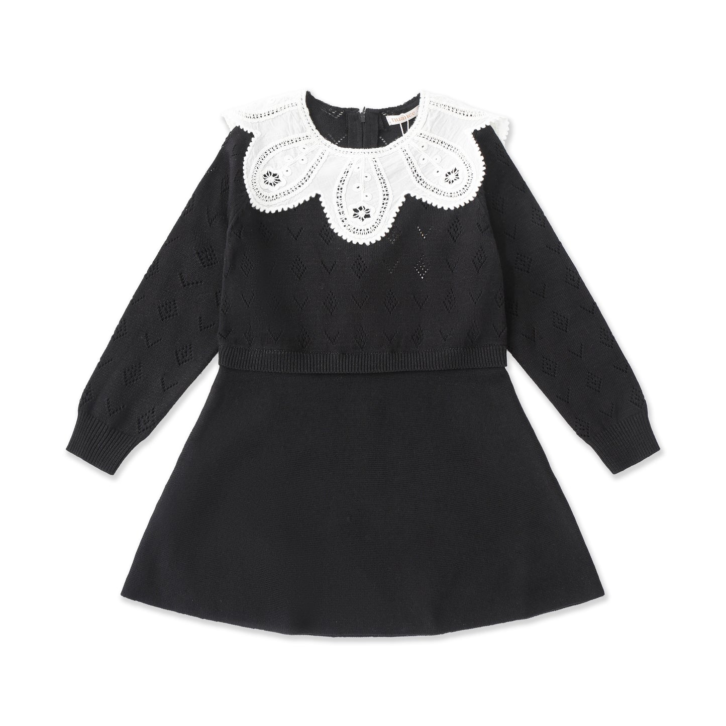 Pointelle Collar Dress – Girls' Shabbos Knit Dress 052 Black / 12