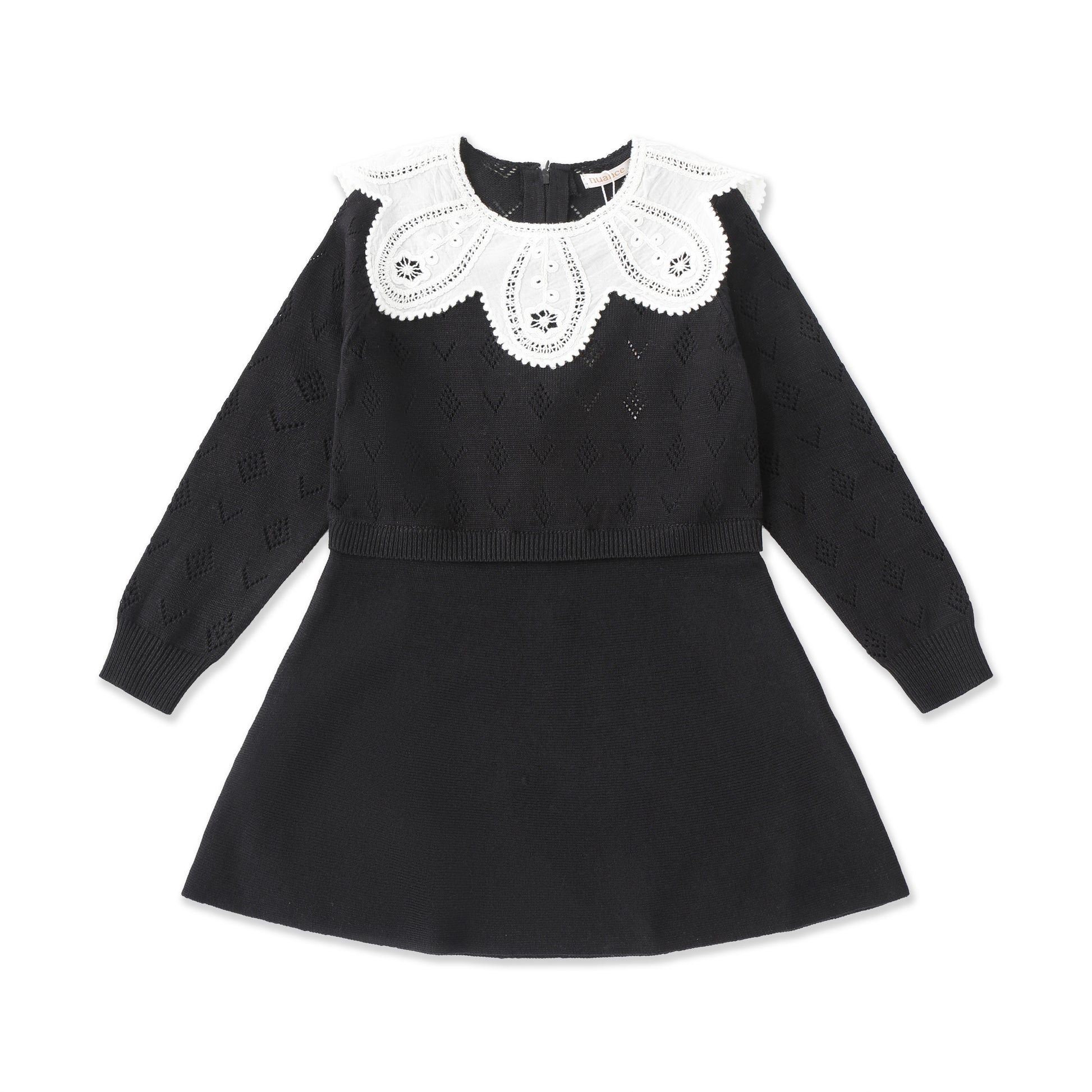 Pointelle Collar Dress – Girls' Shabbos Knit Dress 052 Black / 12
