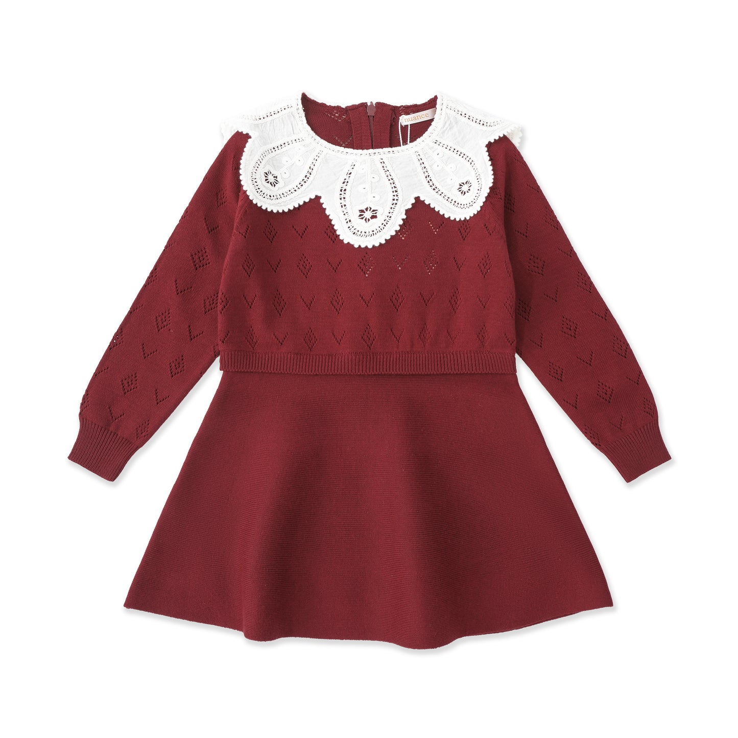 Pointelle Collar Dress – Girls' Shabbos Knit Dress 052 Maroon / 12