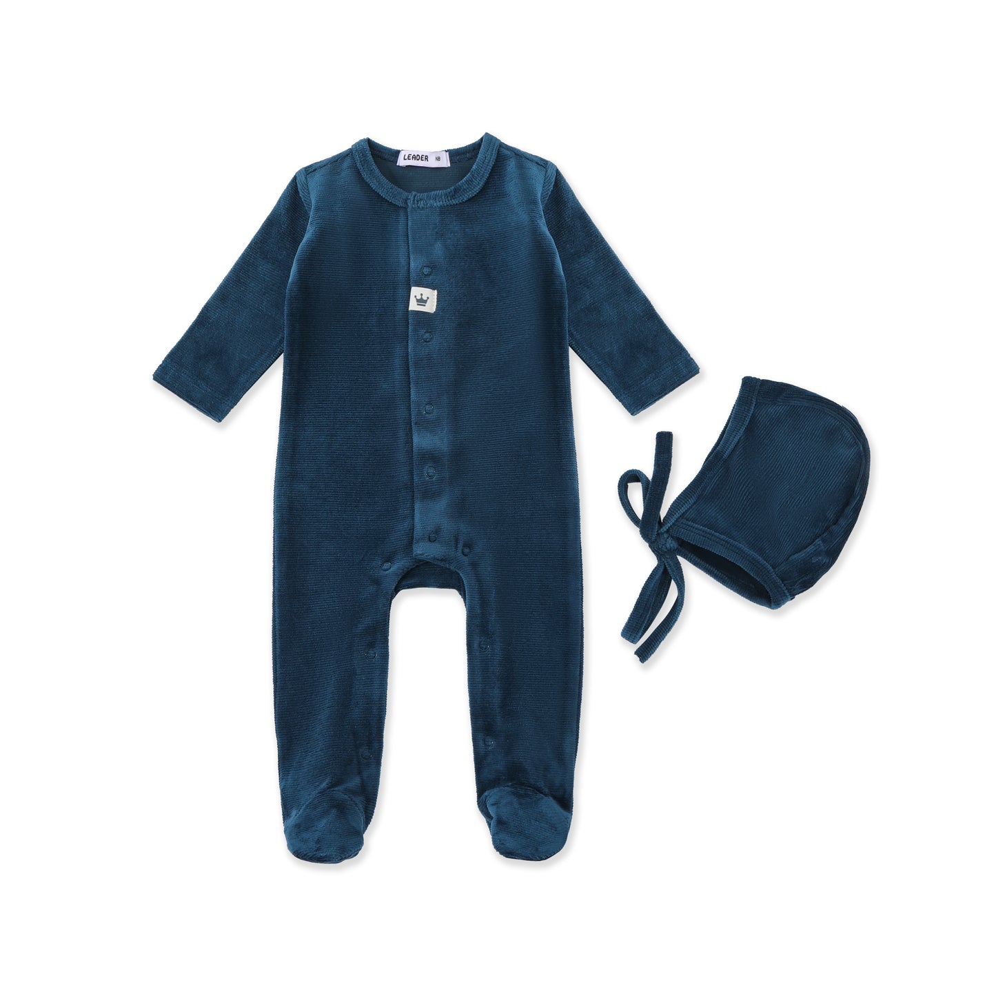 Velvet Snap-Up Footie – Newborn Winter Onesie 057 Teal / NB