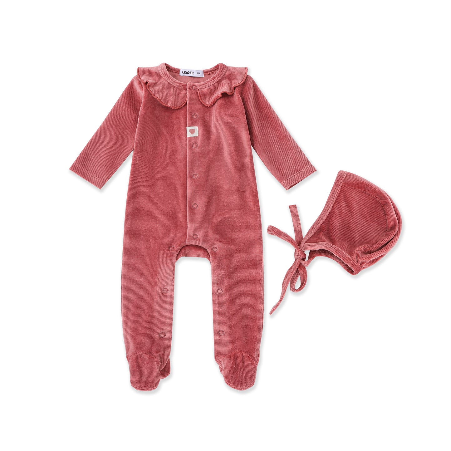 Velvet Collar Footie – Newborn Snap-Up Romper with Peter Pan Collar 058 Pink / NB