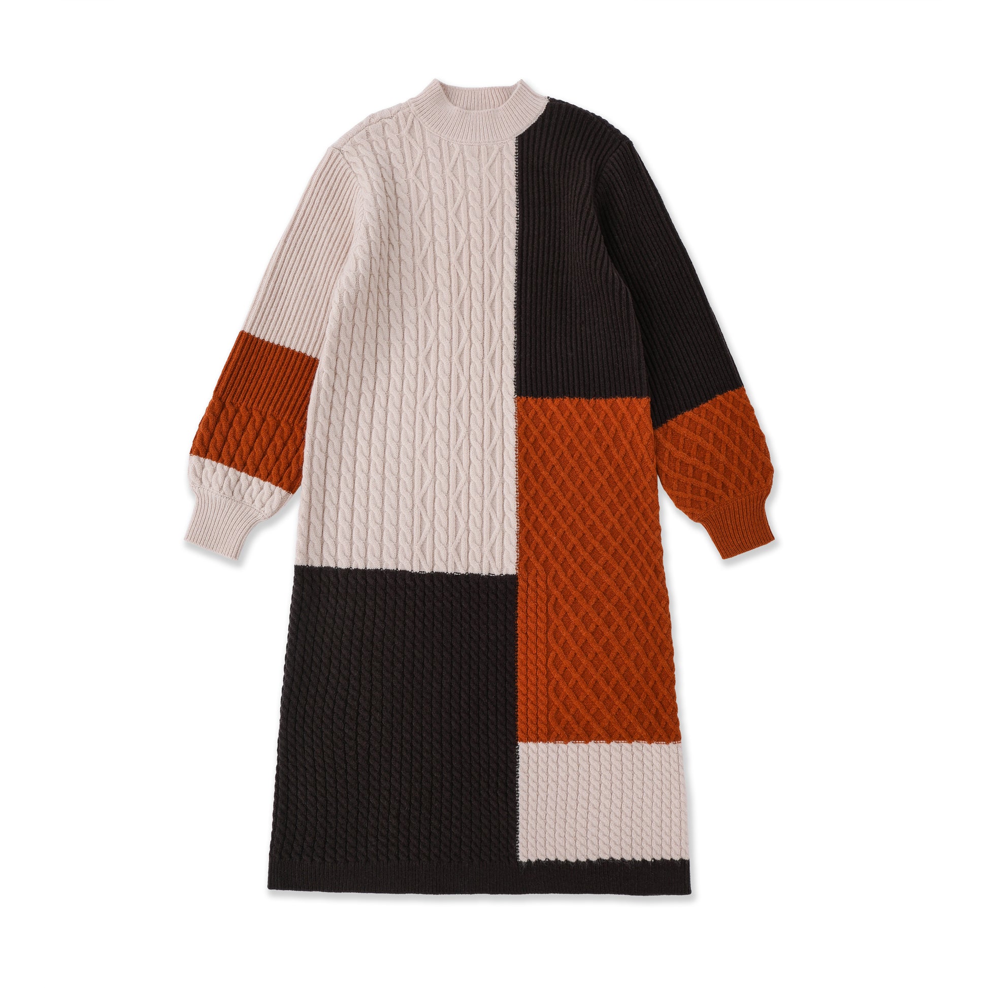 Mosaic Patchwork Sweater Dress 071 Beige / 16