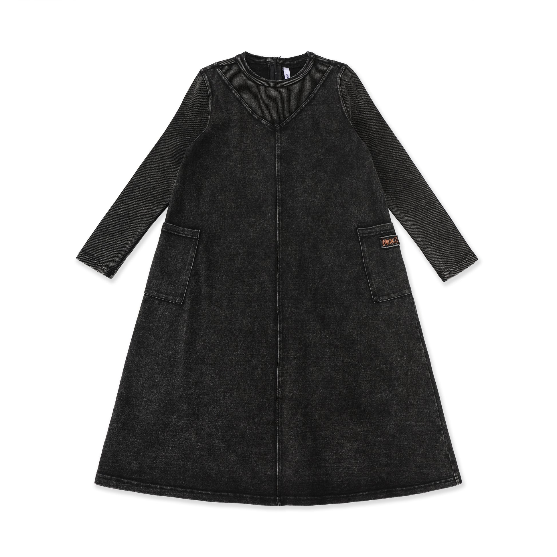 Acid Wash Pocket Dress — Teens 250 Black / 16