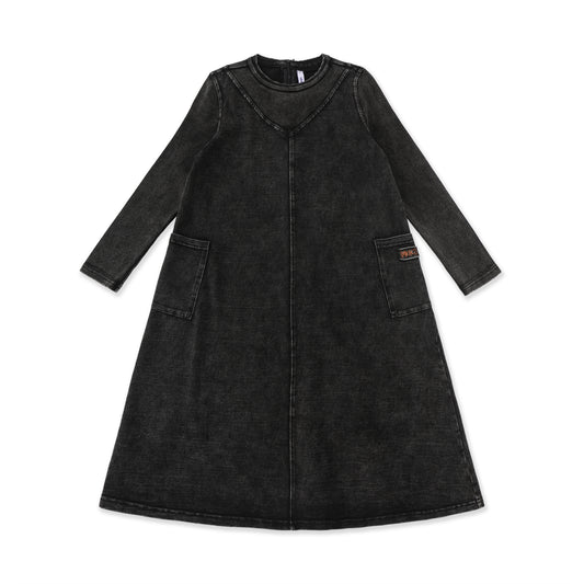 Acid Wash Pocket Dress — Teens 250 Black / 16