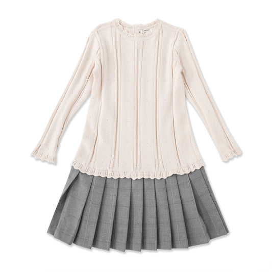 Heritage Knit Top & Plaid Skirt Dress 273 Cream / 14