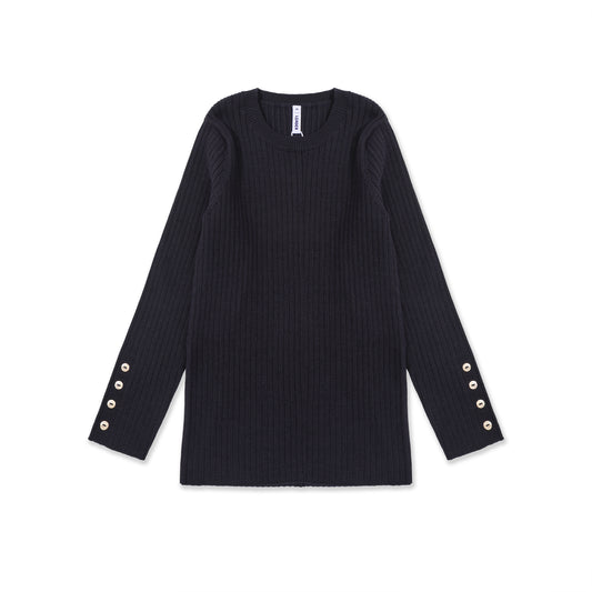 Essential Ribbed Button-Cuff Sweater 277 Navy / 18