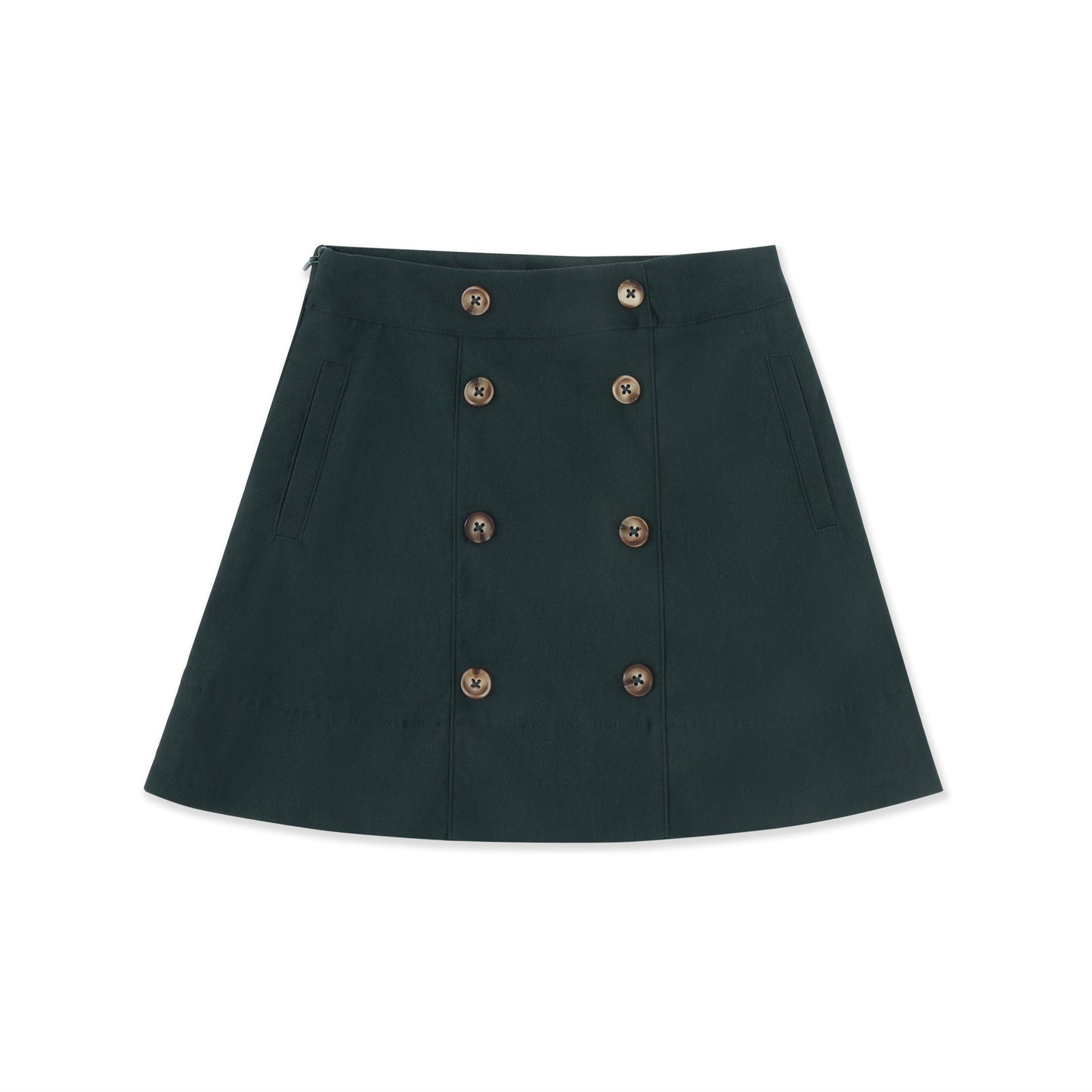 Button Detail A-Line Skirt — Stretch Bengaline 500 Green / 18