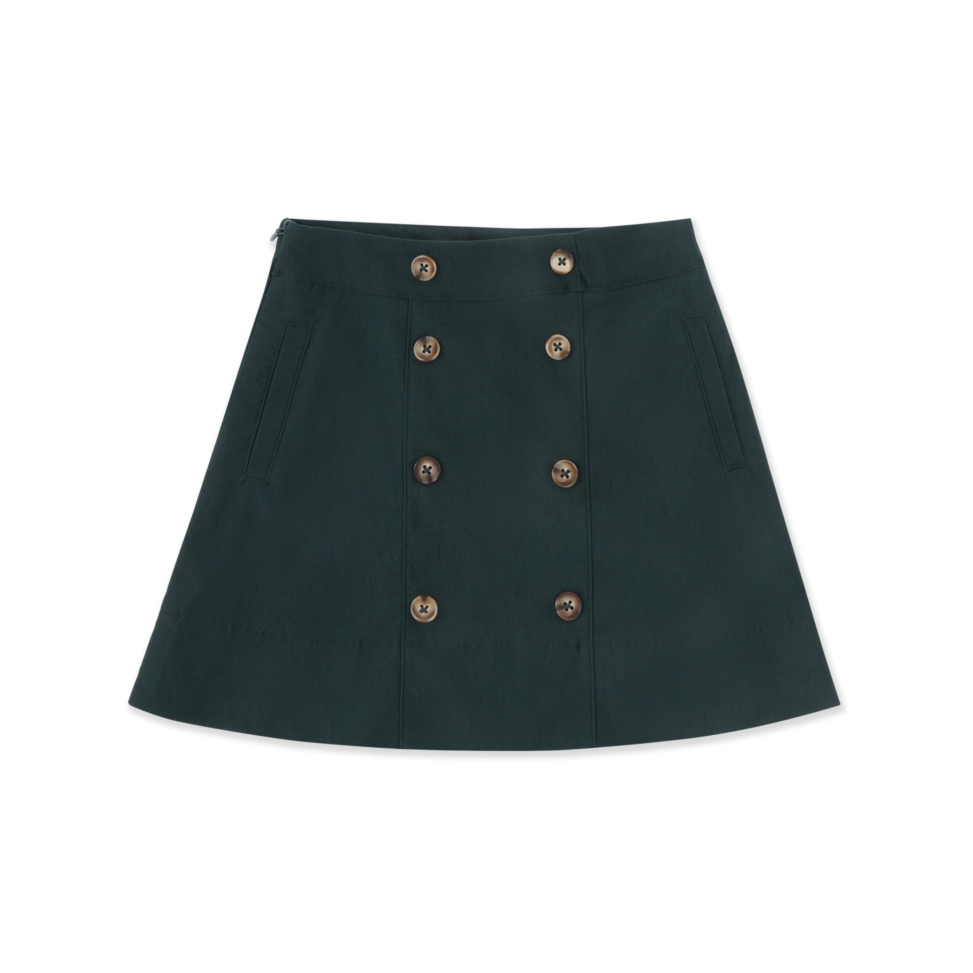 Button Detail A-Line Skirt — Stretch Bengaline 500 Green / 18