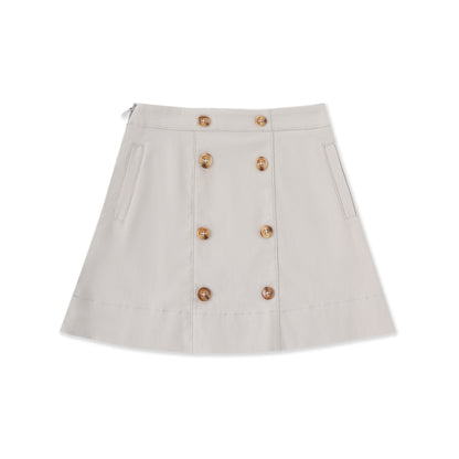 Button Detail A-Line Skirt — Stretch Bengaline 500 Beige / 18