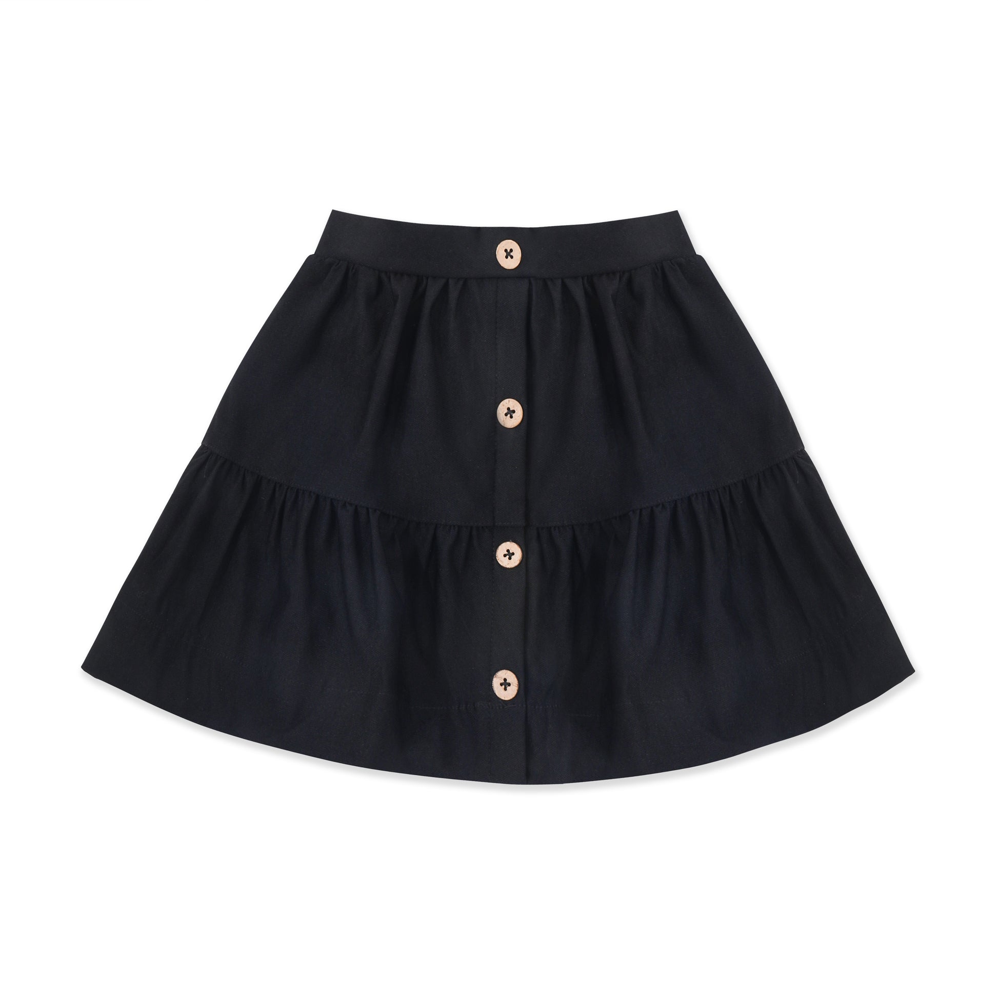 Tiered Button Skirt — Stretch Bengaline 501 Black / 18