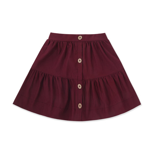 Tiered Button Skirt — Stretch Bengaline 501 Maroon / 18