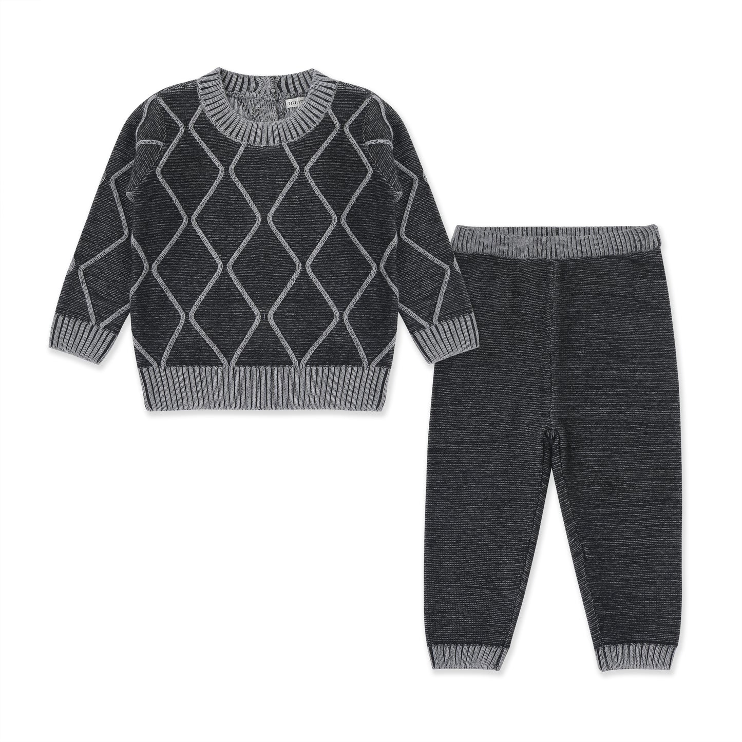 Diamond Jacquard Sweater Set 507 Dark Grey / 612