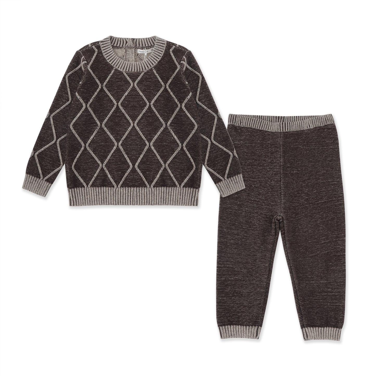 Diamond Jacquard Sweater Set 507 Brown / 2Y