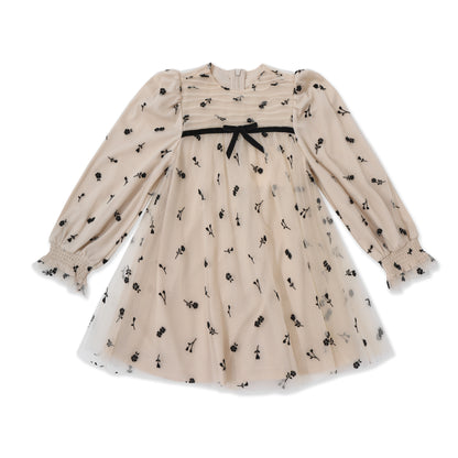 Flutter Bow Smock Dress 509 Beige / 14