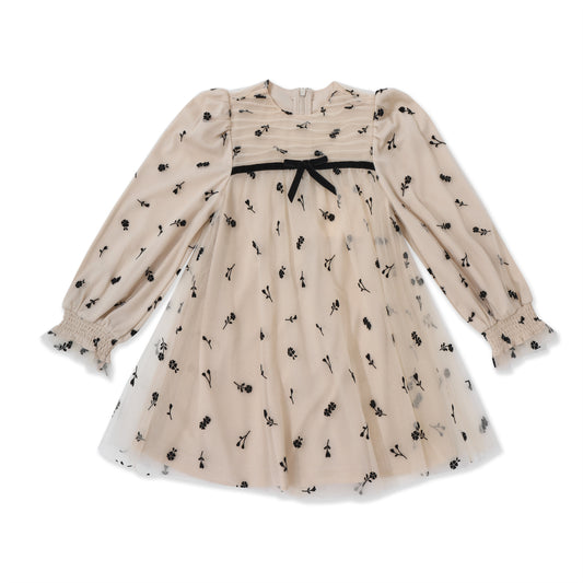 Flutter Bow Smock Dress 509 Beige / 14