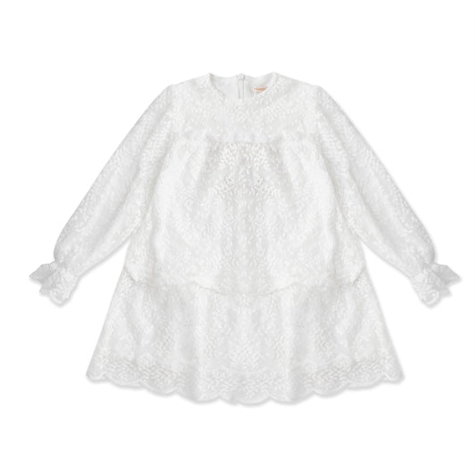 Tiered Bow Detail Dress — Textured Knit 520 Cream / 14