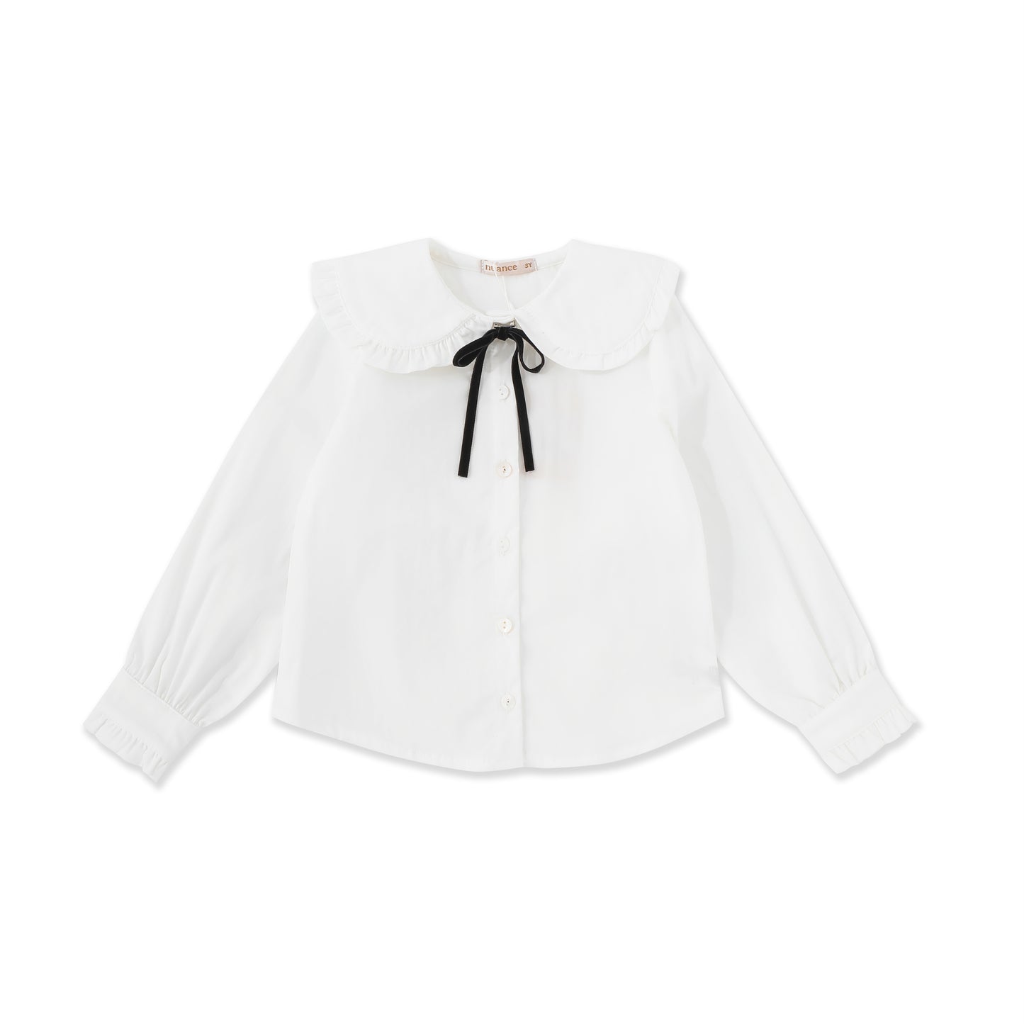 Lace Collar Button-Up Blouse with Bow Tie 523 Cream / 16