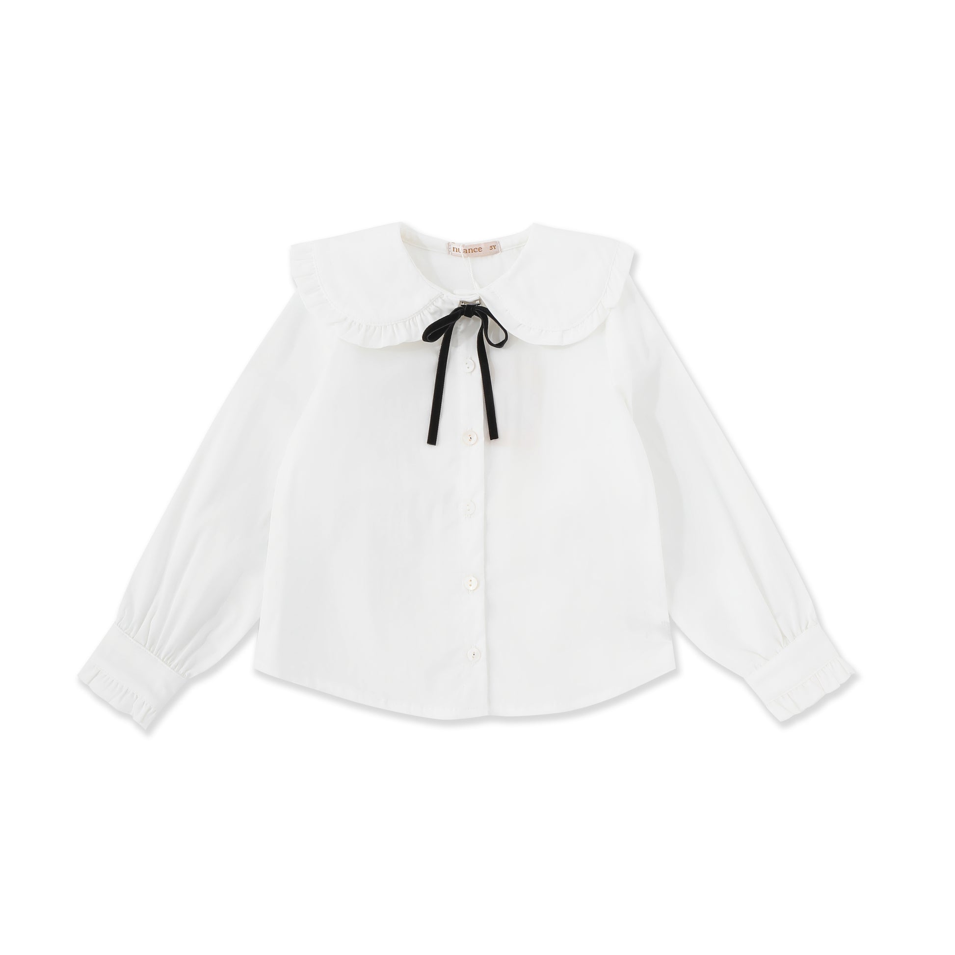 Lace Collar Button-Up Blouse with Bow Tie 523 Cream / 16