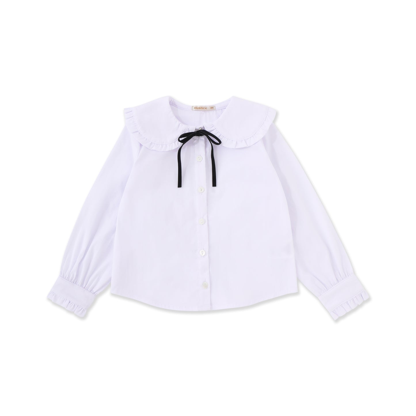 Lace Collar Button-Up Blouse with Bow Tie 523 White / 16
