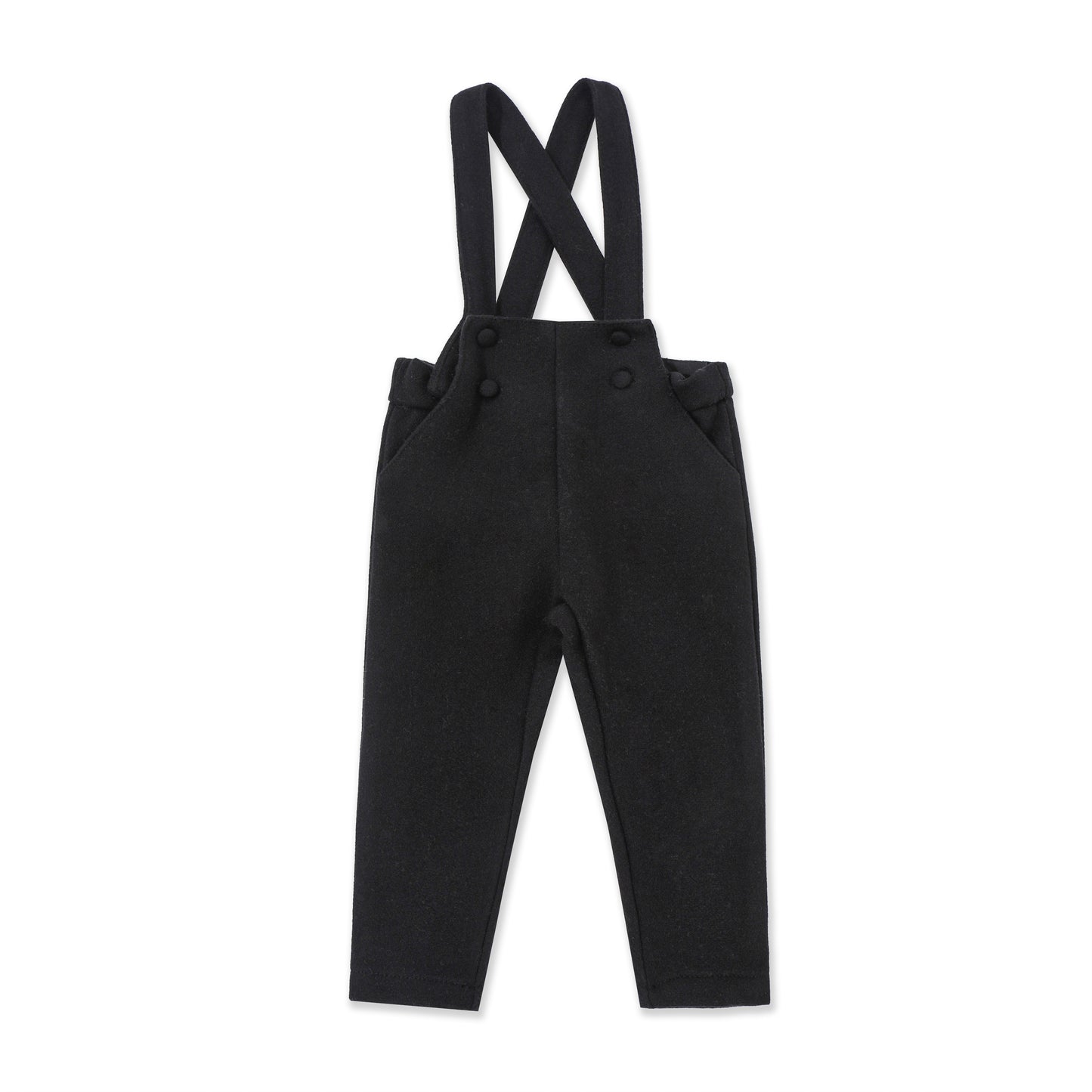 Baby Suspender Ponte Pants — Stretch Tweed Knit 526 Black / 3-6M