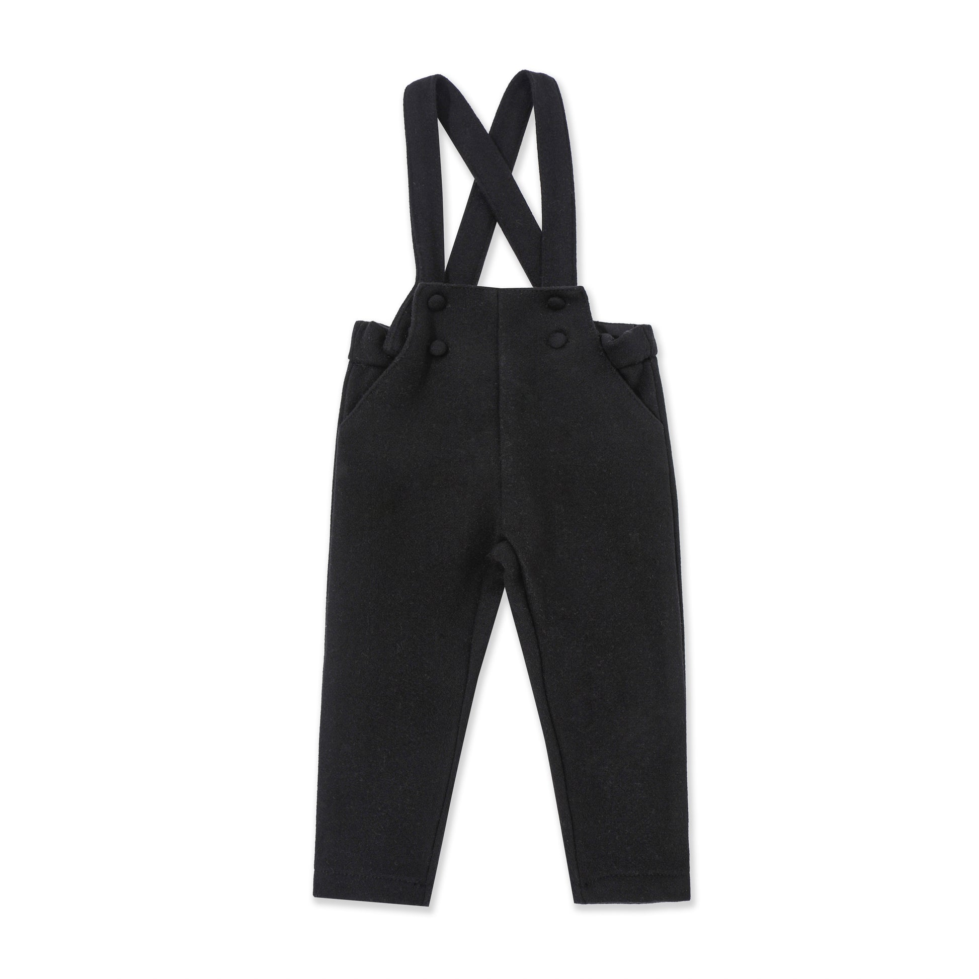 Baby Suspender Ponte Pants — Stretch Tweed Knit 526 Black / 3-6M