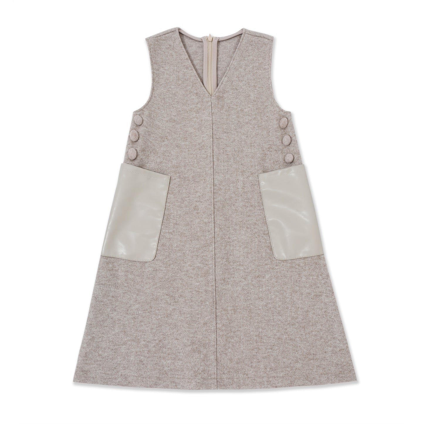 Girls’ Button-Side Jumper Dress — Stretch Tweed Knit 527 Beige / 14