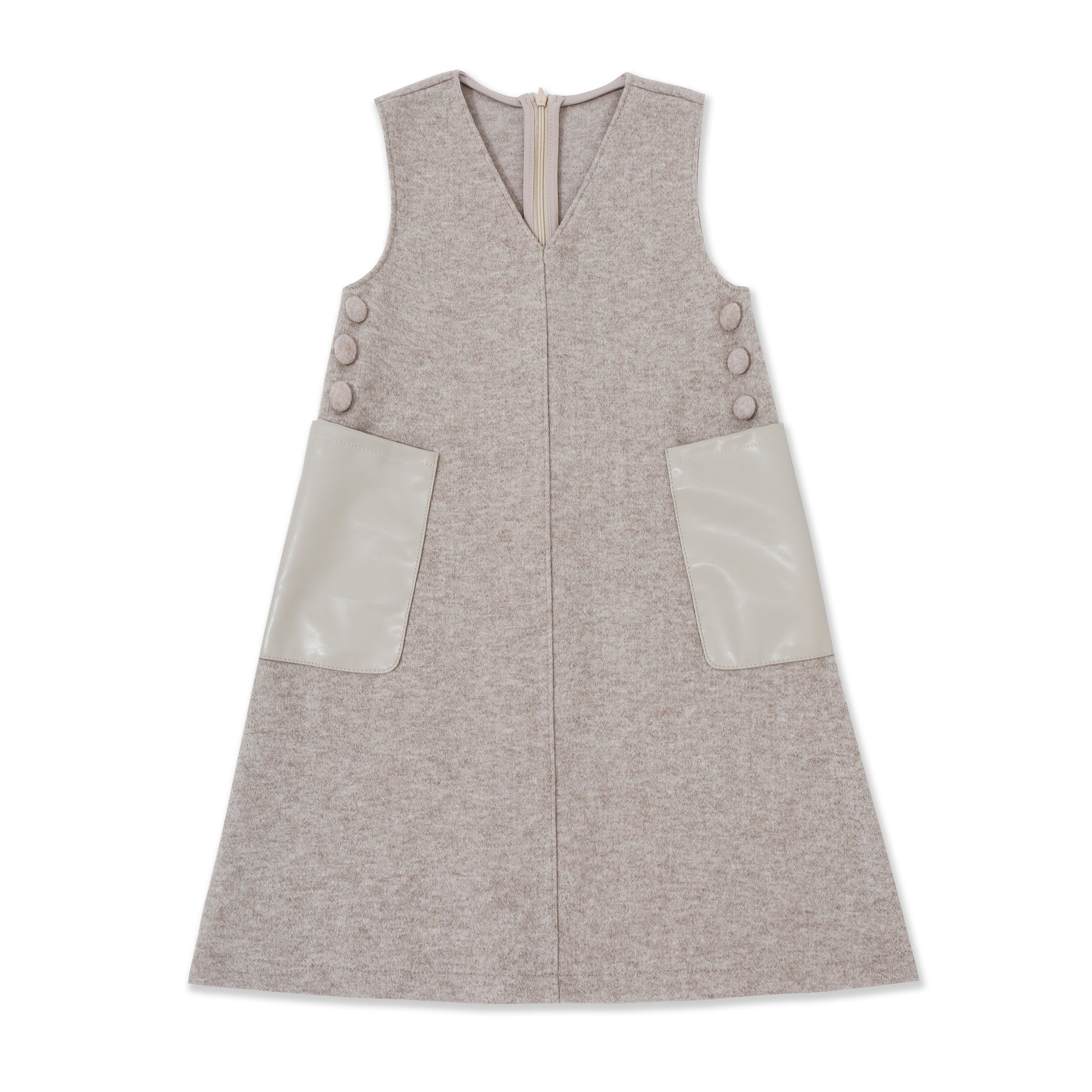 Girls’ Button-Side Jumper Dress — Stretch Tweed Knit 527 Beige / 14