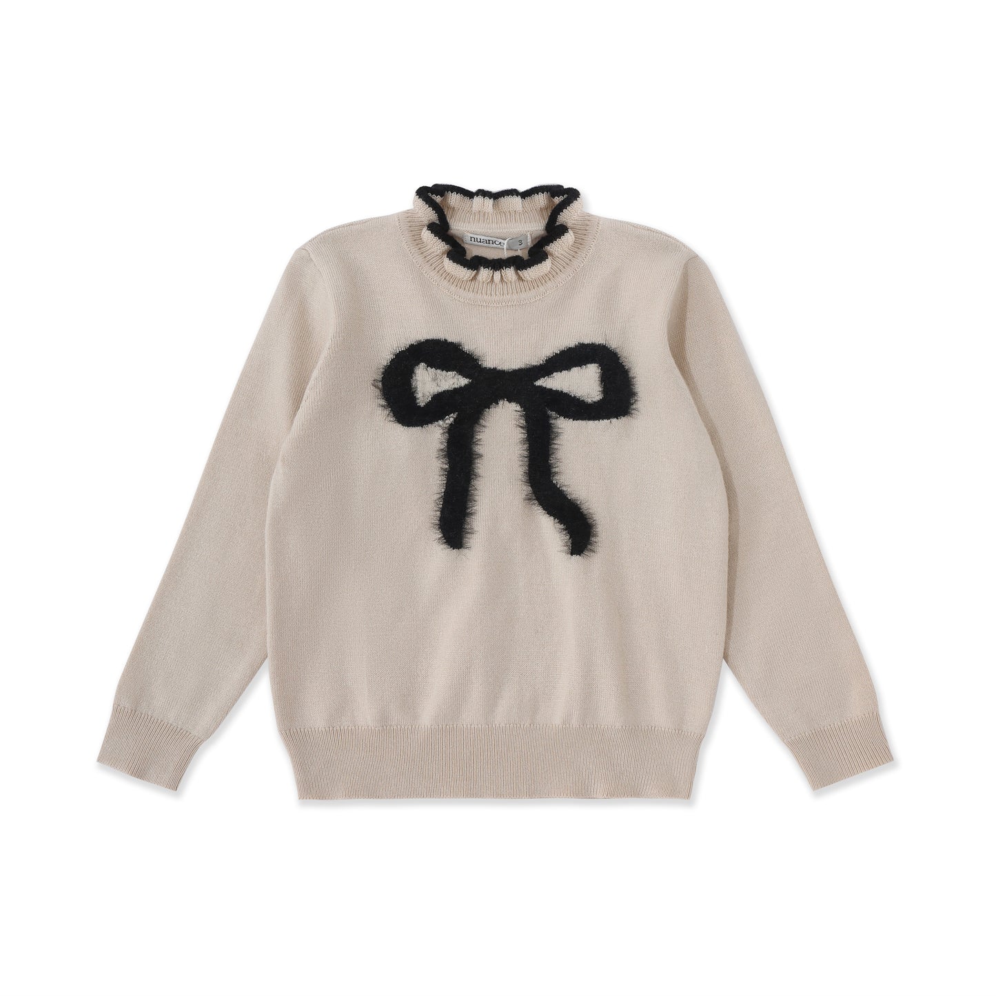 Ruffle Collar Bow Sweater — Fuzzy Appliqué Knit 530 Cream / 16