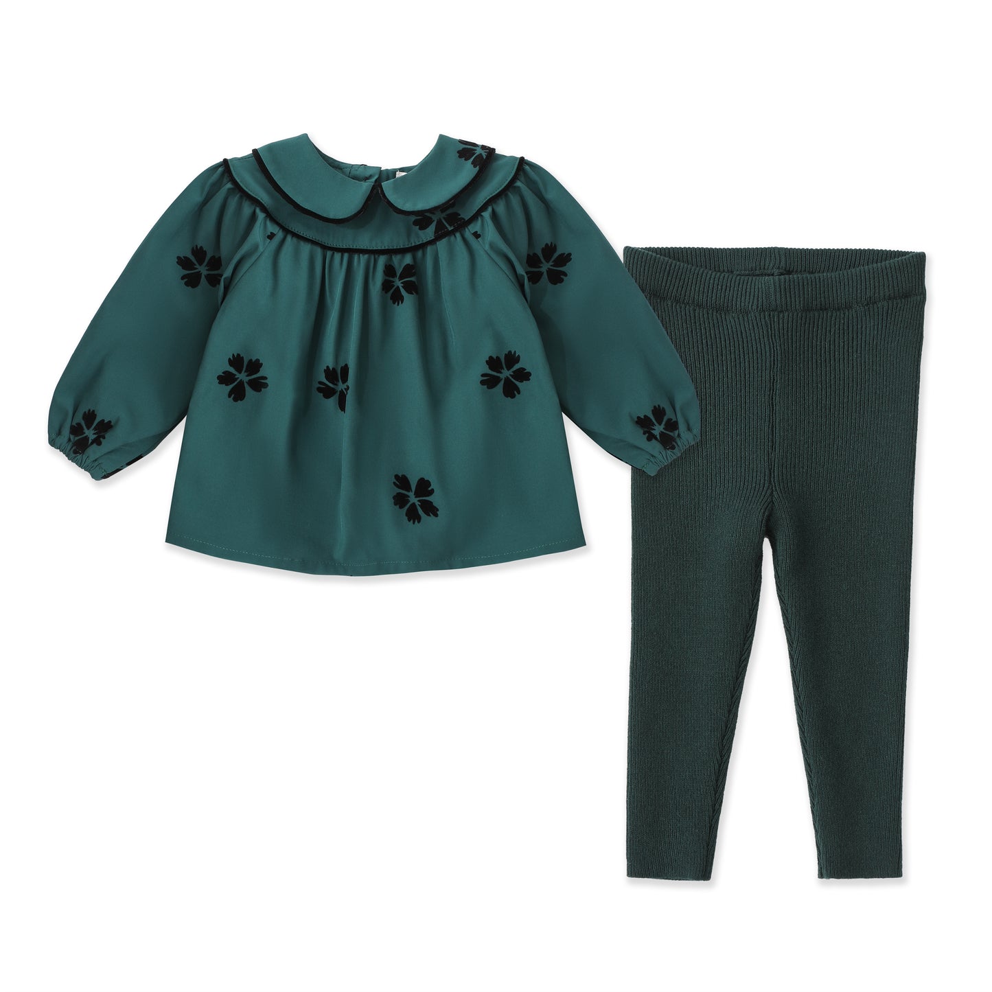 Flocked Floral Chenille Top & Legging Set 534 Green / 3-6M
